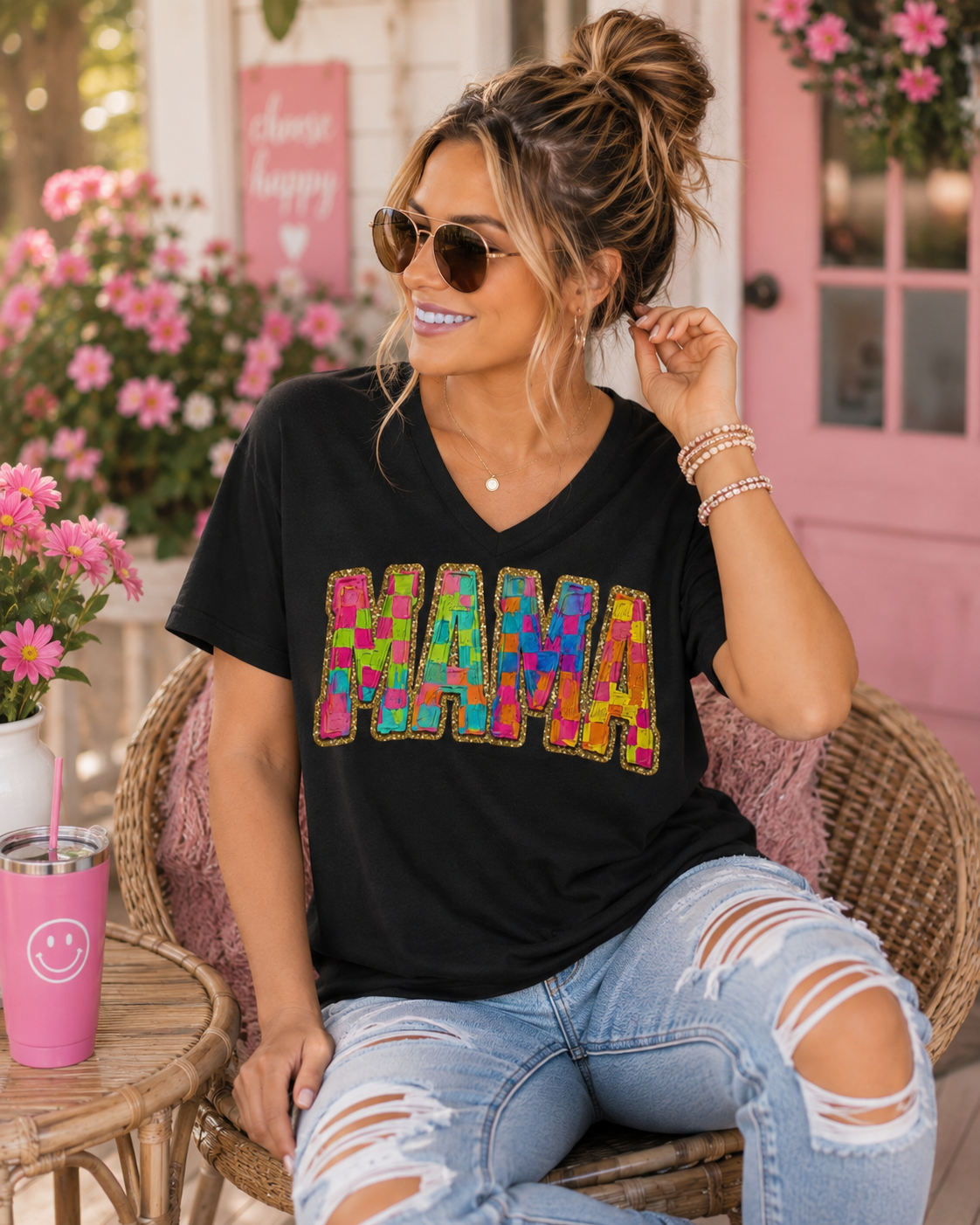 MAMA Bright Checkerboard V-Neck