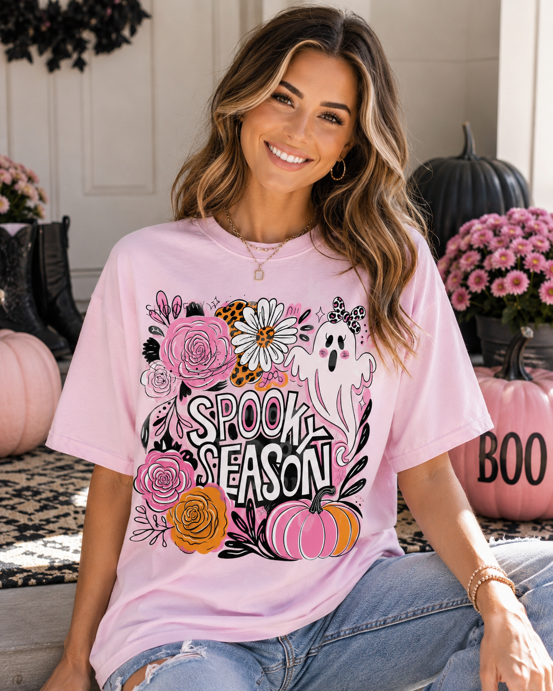 Spooky Season Floral Ghost Tee