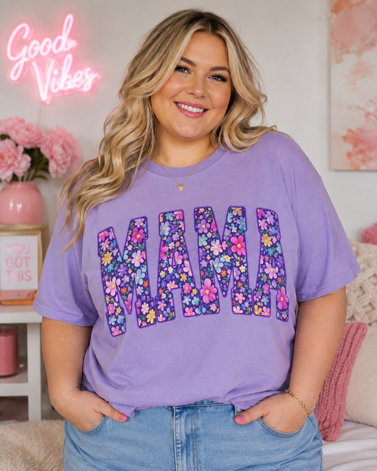 MAMA Floral Bubble Letters Tee