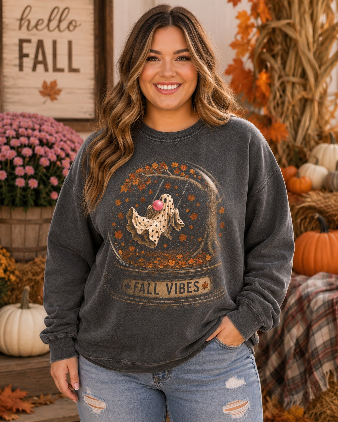 Fall Vibes Ghost Snow Globe Tee