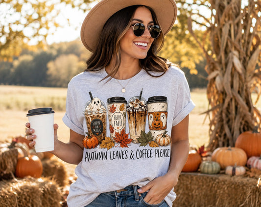 Autumn Leaves and Coffee Please Tee