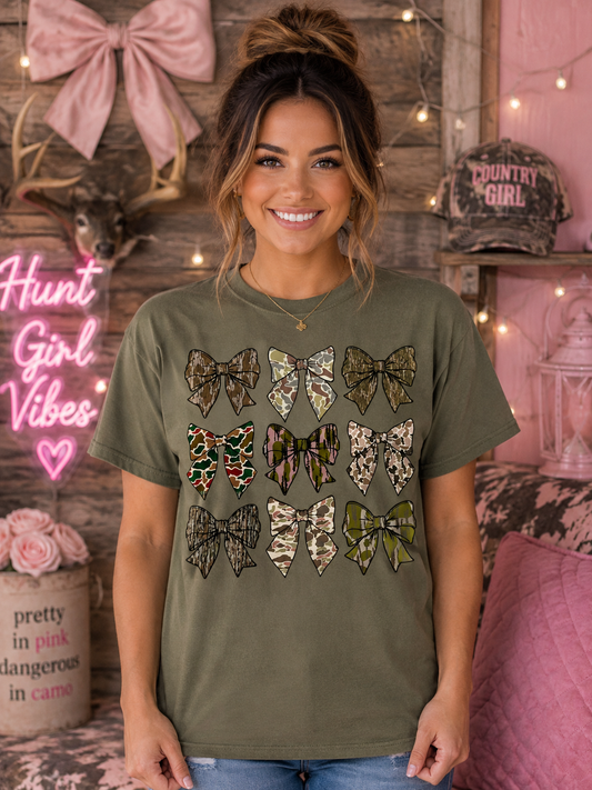 Hunt Girl Vibes Camo Bows Tee