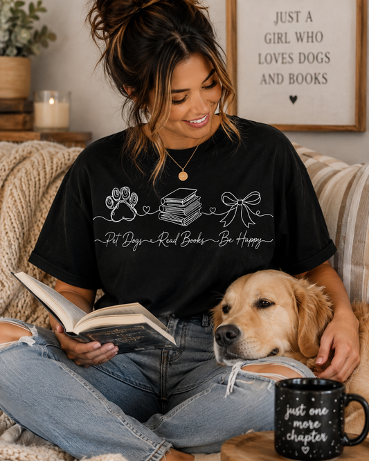 Pet Dogs Read Books Be Happy Tee