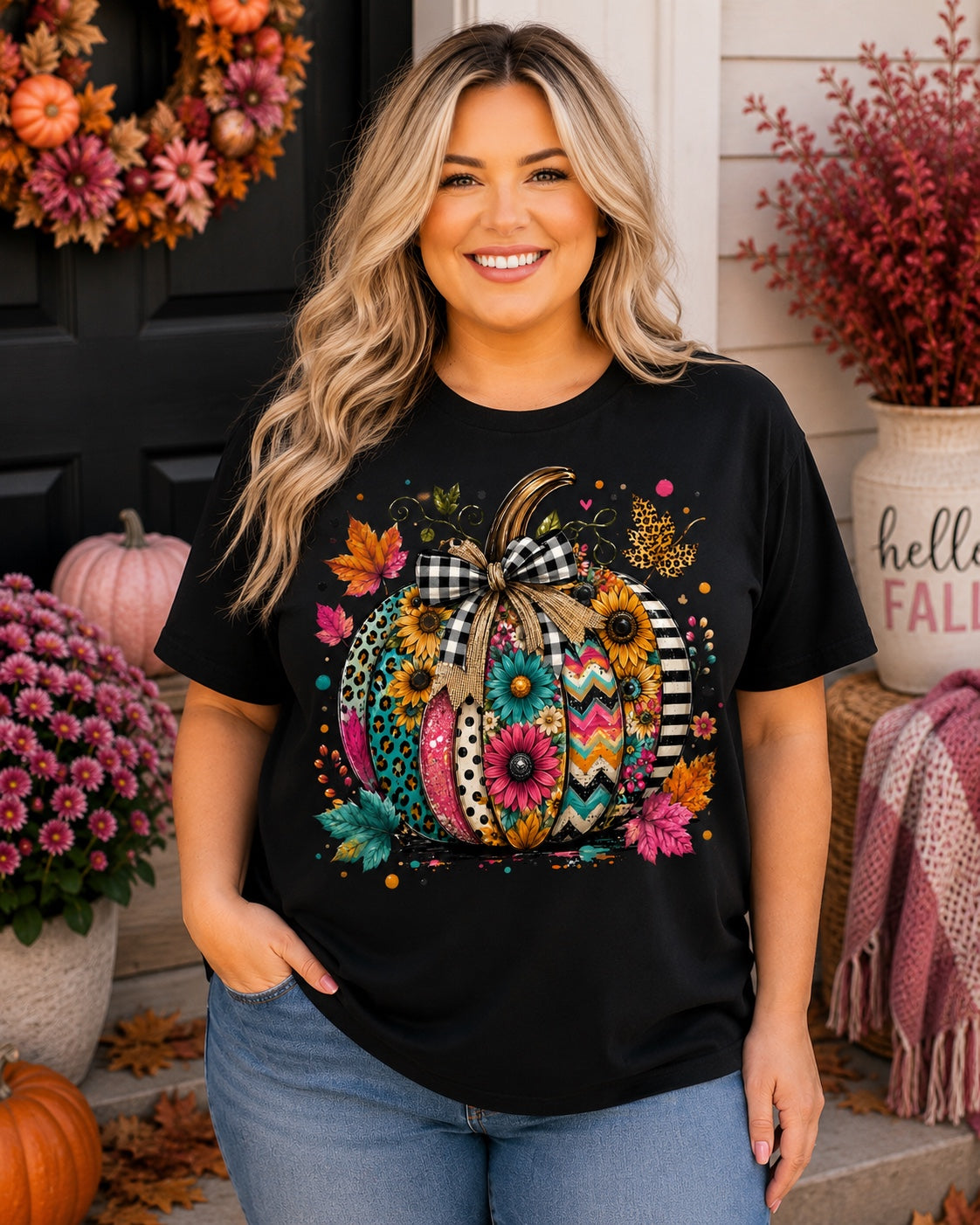 Pop of Color Patterned Pumpkin Tee