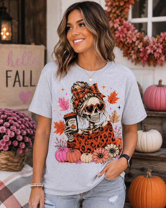 Pumpkin Spice Skeleton Girlie Tee